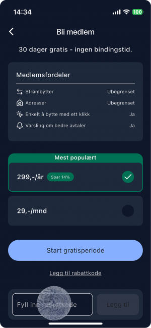 Rabattkode-feltet