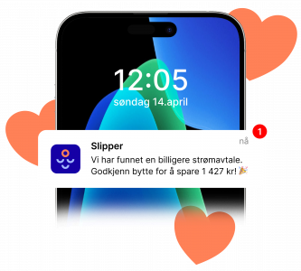 En visning av en telefon med en notification om at en billigere strømavtale er funnet til brukeren