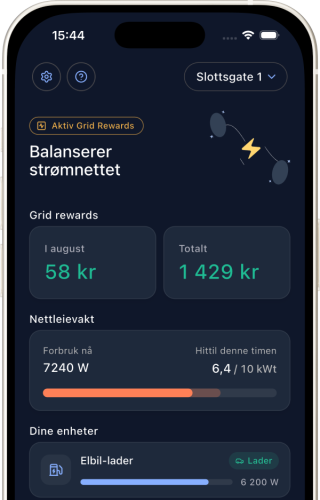 Slipper-appen med visning av Smartstyring og Grid Rewards