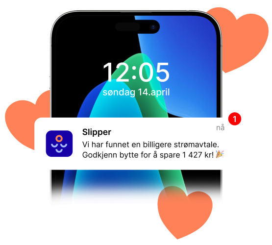 En visning av en telefon med en notification om at en billigere strømavtale er funnet til brukeren