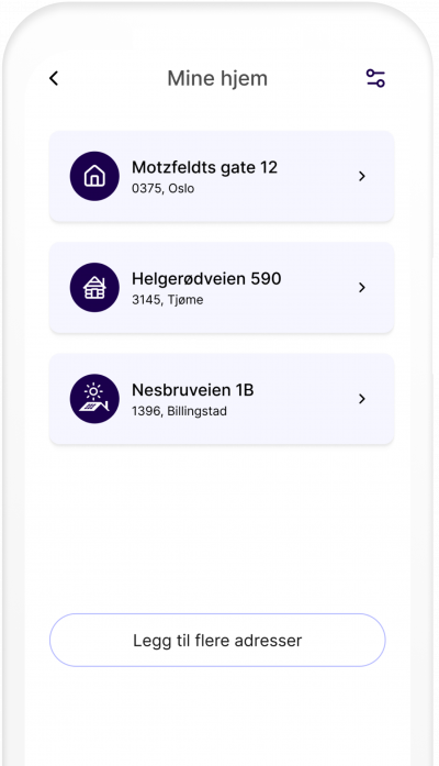 Appen støtter alle dine adresser og strømmålere