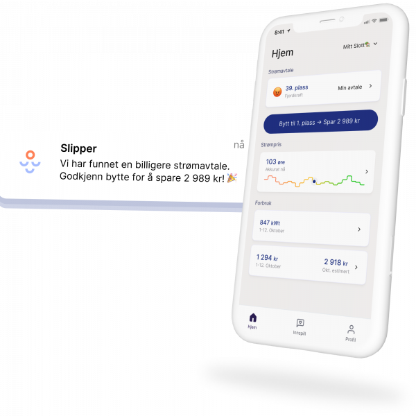 Slipper mobil app og notification med billigste strømavtale