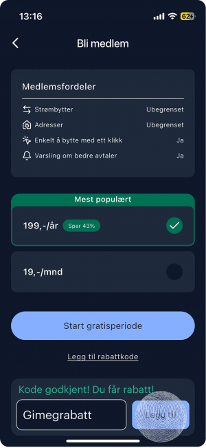 Rabattkode lagt til
