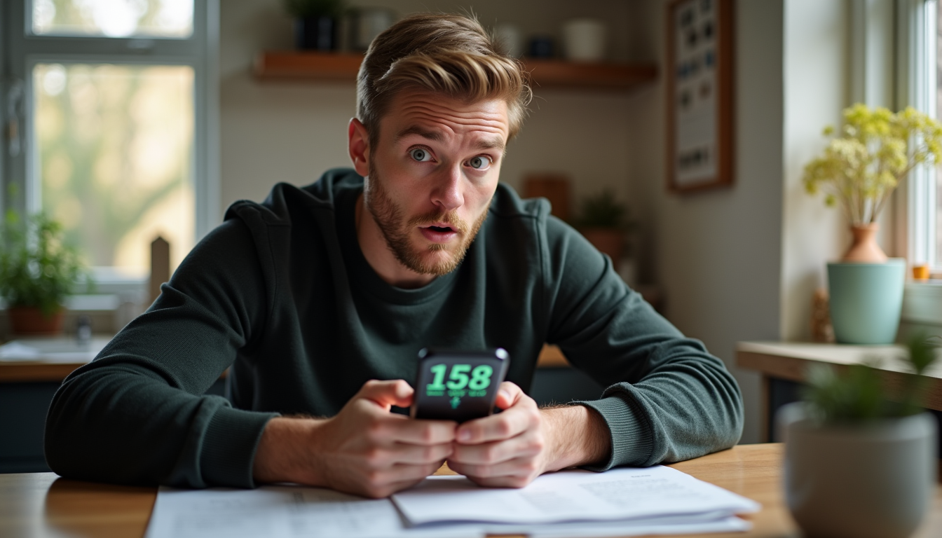 Mann sjekker strømregning på mobilen og blir sjokkert over besparelsen